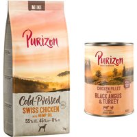 Kody rabatowe zooplus - Purizon: karma sucha dla psa, 2 x 1 kg + Adult, karma mokra, 2 x 400 g gratis! - Coldpressed Mini, kurczak szwajcarski z olejem konopnym