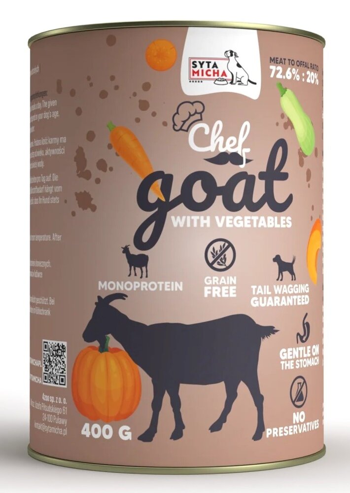 Kody rabatowe Krakvet sklep zoologiczny - SYTA MICHA Chef Koza z warzywami - mokra karma dla psa - 400 g