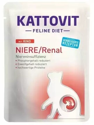 Kody rabatowe Krakvet sklep zoologiczny - KATTOVIT Feline Diet Niere/Renal Wołowina - mokra karma dla kota - 85 g