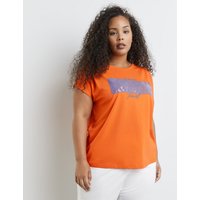 Kody rabatowe Gerry Weber - SAMOON Damski T-shirt z cekinowym detalem 68cm krótkie Okrągły Pomarańczowy Jednokolorowy