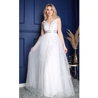 Kody rabatowe Lejdi.pl - Sukienka na ślub cywilny ze srebrnymi cekinami, biała sukienka ślubna 0715