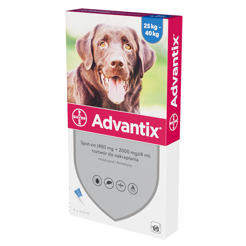 Kody rabatowe Krakvet sklep zoologiczny - BAYER Advantix - Krople przeciw kleszczom dla psa L - 4 x 4 ml