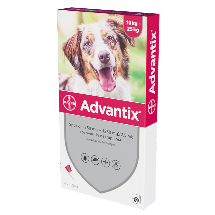 Kody rabatowe BAYER Advantix dla psów od 10 do 25kg pipeta 2,5ml (4 sztuki)