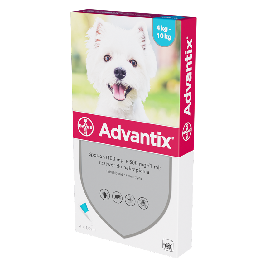 Kody rabatowe BAYER Advantix dla psów od 4 do 10kg pipeta 1,0ml (4 sztuki)