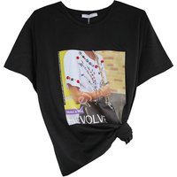 Kody rabatowe Czarny t-shirt z kryształkami i łańcuszkami