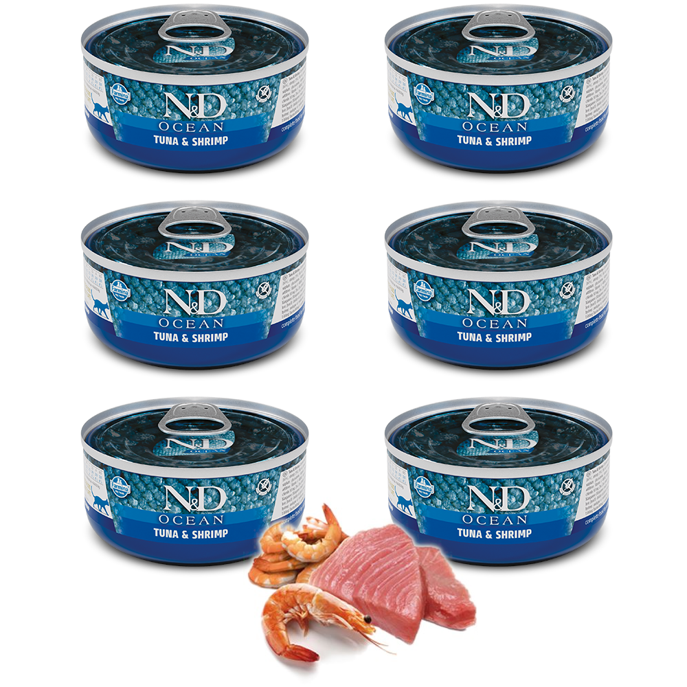 Kody rabatowe Krakvet sklep zoologiczny - FARMINA N&D Ocean Tuna & Shrimp Adult  - mokra karma dla kota - 6x70 g
