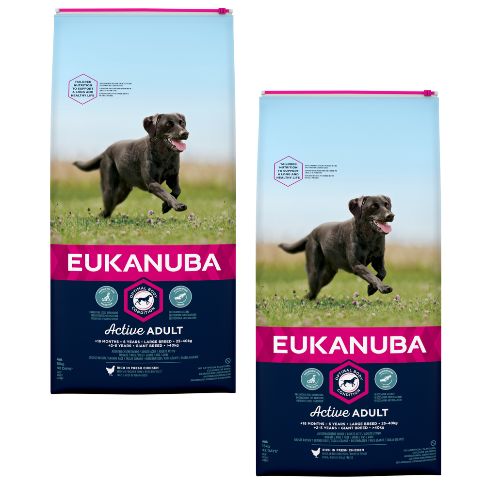 Kody rabatowe EUKANUBA Active Adult Large Breed- sucha karma dla psów dorosłych, dużych ras, z kurczakiem - 2x15 kg