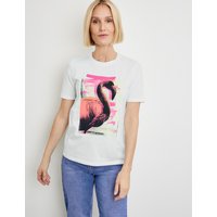 Kody rabatowe Gerry Weber - GERRY WEBER Damski T-shirt z motywem flaminga 64cm krótkie Okrągły Biały Jednokolorowy