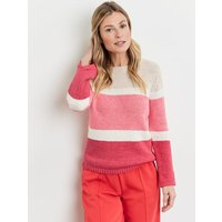 Kody rabatowe Gerry Weber - GERRY WEBER Damski Sweter z fakturalnej dzianiny w bloki kolorów 58cm długie Okrągły Różowy W paski