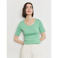 Kody rabatowe Gerry Weber - GERRY WEBER Damski T-shirt basic z bawełny 64cm krótkie Okrągły Zielony Jednokolorowy