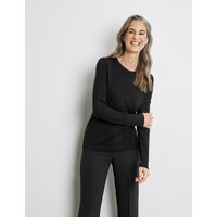 Kody rabatowe GERRY WEBER Damski Ekologiczny sweter z ozdobnymi guzikami 62cm długie Okrągły Czarny Jednokolorowy