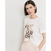 Kody rabatowe Gerry Weber - GERRY WEBER Damski T-shirt z nadrukowanym napisem 62cm krótkie Okrągły Biały W kwiaty