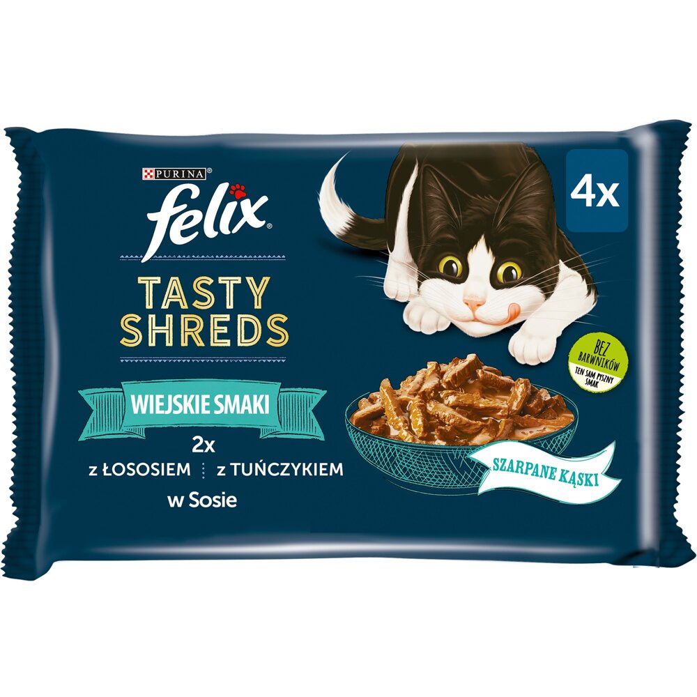 Kody rabatowe Krakvet sklep zoologiczny - FELIX Tasty Shreds z łososiem i tuńczykiem - mokra karma dla kota - 4x 80g