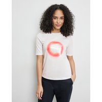 Kody rabatowe Gerry Weber - GERRY WEBER Damski Zrównoważony T-shirt z cekinami 64cm krótkie Okrągły Biały Jednokolorowy
