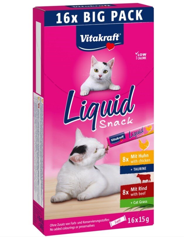Kody rabatowe Krakvet sklep zoologiczny - VITAKRAFT Cat Liquid-Snack z wołowiną i kurczakiem  - przysmak dla kota - 16x15 g