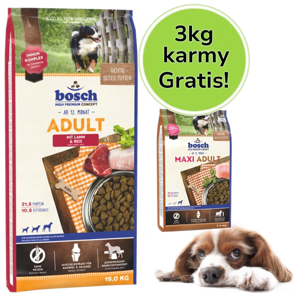 Kody rabatowe Krakvet sklep zoologiczny - BOSCH Adult Lamb & Rice - sucha karma dla psa - 15 kg + 3 kg Gratis!
