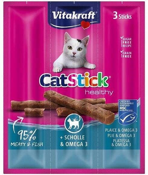 Kody rabatowe Krakvet sklep zoologiczny - VITAKRAFT CatStick Mini z flądrą i kwasami Omega-3 - przysmak dla kota - 3 szt.